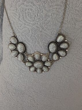 Statement White Marbled Bib Necklace - Women Jewelry